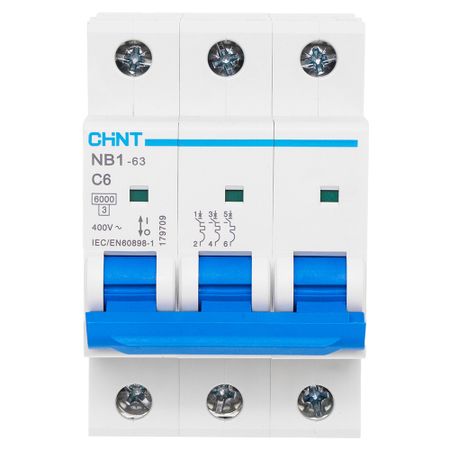 Автоматический выключатель модульный Chint NB1-63 3P 6А тип C 6 кА 400 В (179709) автоматический выключатель chint nxb 63s 3p c40 а 4 5 ка