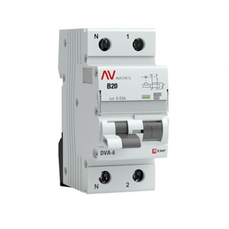 Автомат дифференциальный EKF Averes DVA-6 20А 1P+N тип A 30 мА 6 кА (rcbo6-1pn-20B-30-a-av)