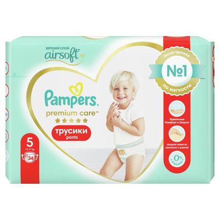 Подгузники-трусики Pampers Premium Care Pants 5, 12-17 кг, 34 шт тена подгузники трусы proskin pants normal m 30