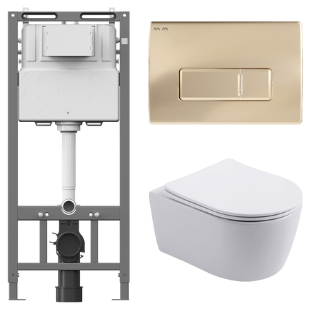 Комплект инсталляции AM.PM Tech с безободковым унитазом Aquatek Европа клавиша AM.PM М золотая крышки для отверстий для проводов 10 шт