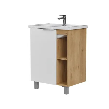 Тумба под раковину Сохо KONSENSA напольная 56.4 см цвет дуб гудзон золотой/белый софт тач с раковиной Kirovit Фостер 60 тумба под раковину напольная амур 60 см белый