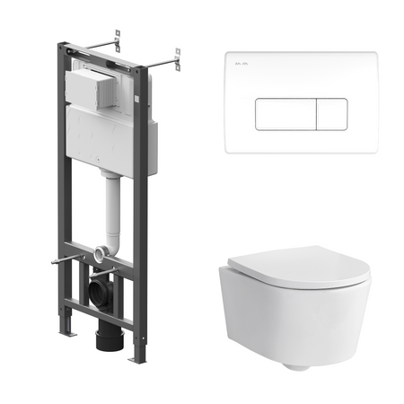 Комплект инсталляции AM.PM Tech с унитазом безободковым Sensea Neo клавиша AM.PM Tech M белая большая керамическая тарелка abdo и белая