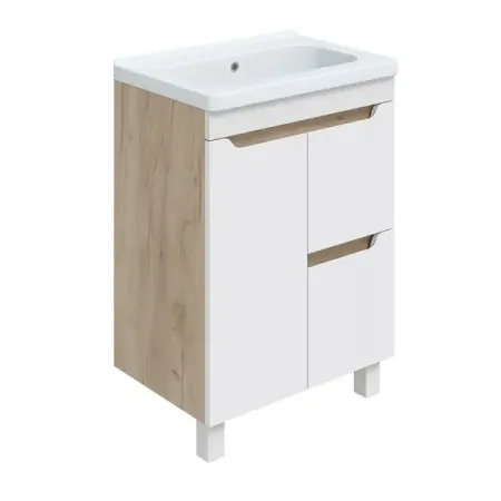 Тумба под раковину Рондо 80 напольная ВЛДСП цвет белый/дуб серый с раковиной Kirovit Фостер 80 см