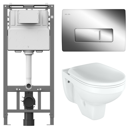 Комплект инсталляции AM.PM Tech с унитазом тип ободка закрытый Rosa Рио клавиша AM.PM Tech M хром