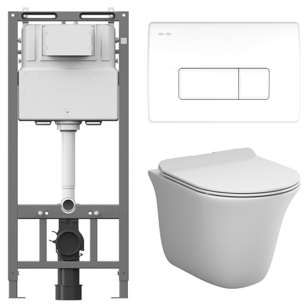 Комплект инсталляции AM.PM Tech с безободковым унитазом AM.PM Force клавиша AM.PM Tech M белая большая керамическая тарелка abdo и белая