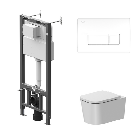Комплект инсталляции AM.PM Tech с унитазом безободковым AM.PM Moxie клавиша AM.PM Tech M белая большая керамическая тарелка abdo и белая