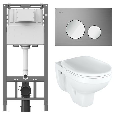 Комплект инсталляции AM.PM Tech с унитазом тип ободка закрытый Rosa Рио клавиша AM.PM Tech L хром