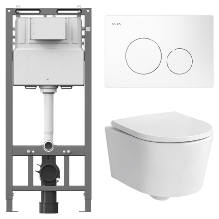 Комплект инсталляции AM.PM Tech с безободковым унитазом Sensea Neo клавиша AM.PM Tech белая большая керамическая тарелка abdo и белая