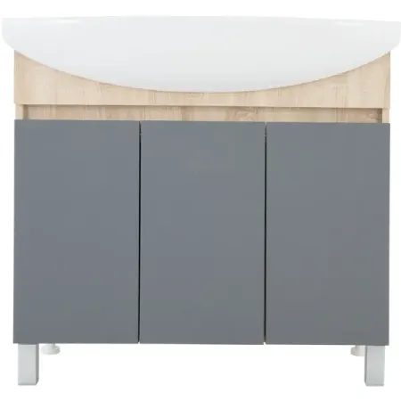 Тумба под раковину напольная Соло Элеганс 85 см цвет серый с раковиной Kirovit Элеганс 85