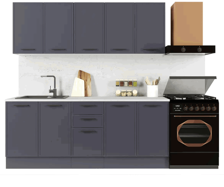 Кухонный гарнитур «Неро» 200x60 см МДФ цвет графит водонепроницаемый кухонный фартук с карманами