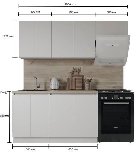 Кухонный гарнитур «Миус» 200x60 см ЛДСП цвет белый