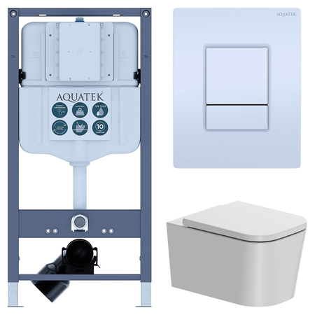Комплект инсталляции Aquatek Pneumo N 49 с безободковым унитазом AM.PM Moxie клавиша Aquatek Pnn-0000001 белая большая керамическая тарелка abdo и белая