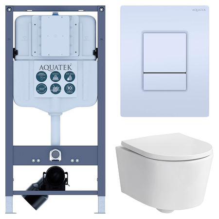 Комплект инсталляции Aquatek Pneumo N 49 с безободковым унитазом Sensea Neo клавиша Aquatek Pnn-0000001 белая большая керамическая тарелка abdo и белая