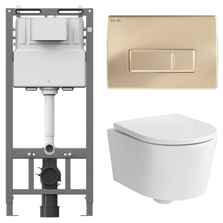 Комплект инсталляции AM.PM Tech с безободковым унитазом Sensea Neo клавиша AM.PM М золотая наклейка на стену золотая серебряная смола крышка выключателя света