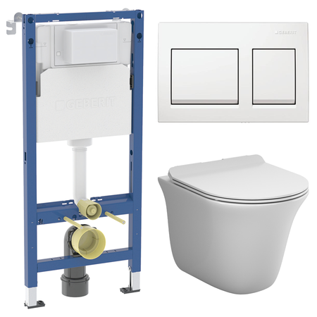 Комплект инсталляции Geberit Alpha с безободковым унитазом AM.PM Force клавиша Geberit Alpha белая большая керамическая тарелка abdo и белая