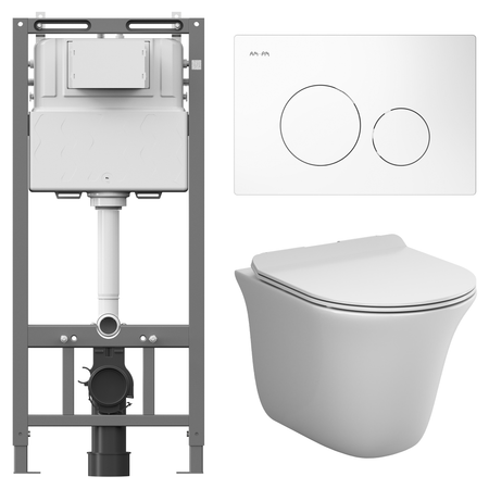 Комплект инсталляции AM.PM Tech с безободковым унитазом AM.PM Force клавиша AM.PM Tech белая большая керамическая тарелка abdo и белая