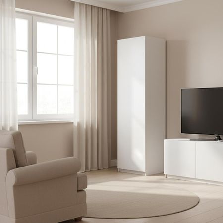 Шкаф распашной Лион белый 60х232,2х54,5 с 4 полками и 4 ящиками ЛДСП каркас белый шкаф сириус 3 двери и 1 ящик 1171x1900x502мм венге лдсп