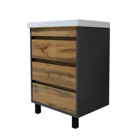 Тумба под раковину Wood TWN60 напольная 60 см цвет дуб вотан/антрацит с раковиной Kirovit Фостер 60 тумба бостон дуб вотан антрацит 900х370х1020 мм