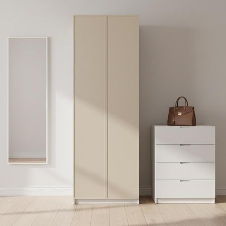 Шкаф распашной Амьен латте 80х232,2х54,5 с 3 полками и штангой ЛДСП белый