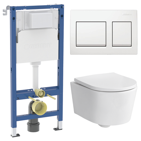 Комплект инсталляции Geberit Alpha с безободковым унитазом Sensea Neo клавиша Geberit Alpha белая большая керамическая тарелка abdo и белая