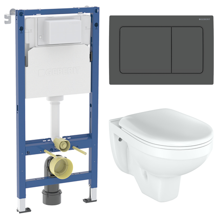 Комплект инсталляции Geberit Alpha с унитазом тип ободка закрытый Rosa Рио клавиша Geberit Alpha черная