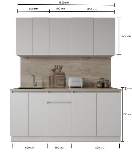 Кухонный гарнитур «Миус» 180x60 см ЛДСП цвет белый