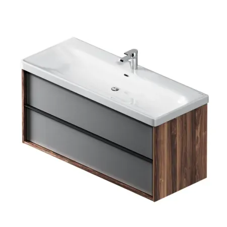 Тумба под раковину подвесная AM.PM Stern 105 см 2 ящика цвет орех с раковиной Konsensa Teano 106 см сифон в комплекте силиконовые фильтры для слива 6 шт