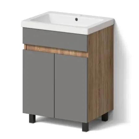 Тумба под раковину Cube 60 см напольная эмаль цвет графит матовый/дуб вотан с раковиной Cersanit Colour керамика 60 см цвет белый тумба под раковину напольная амур 60 см белый