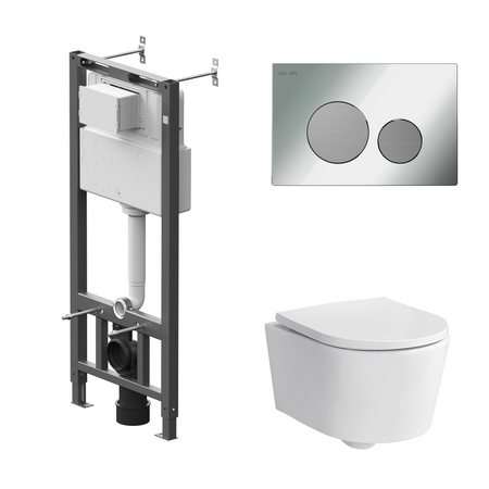 Комплект инсталляции AM.PM Tech с унитазом безободковым Sensea Neo клавиша AM.PM Tech L серебристая airtac 4v230c 08 пневматический клапан 5 позиций