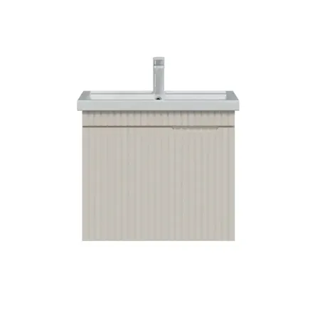 Тумба под раковину Фостер 60 подвесная 56.7 см МДФ матовый 1 ящик цвет бежевый с раковиной Kirovit Фостер 60