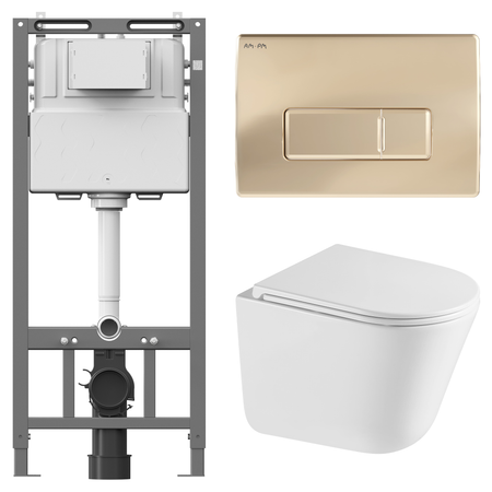 Комплект инсталляции AM.PM Tech с безободковым унитазом Iddis Lahta клавиша AM.PM М золотая