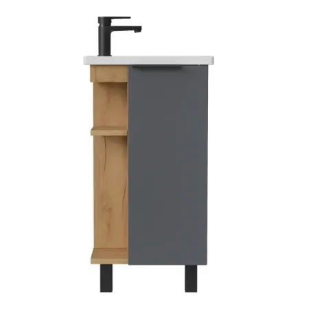 Тумба под раковину Сохо KONSENSA напольная 40 см цвет дуб гудзон золотой/серый софт тач с раковиной Cersanit Como 40 см полка мебельная 1200х300х18мм дуб серый