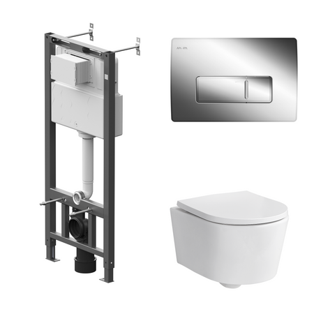 Комплект инсталляции AM.PM Tech с унитазом безободковым Sensea Neo клавиша AM.PM Tech M серебристая комплект креплений для алюминиевого профиля heltc 2020 3030 4040