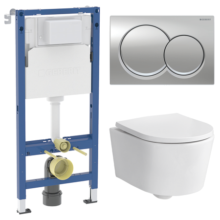 Комплект инсталляции Geberit Alpha с безободковым унитазом Sensea Neo клавиша Geberit Alpha хром