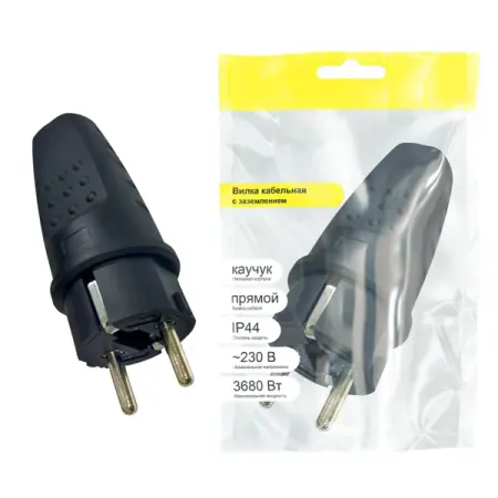 Вилка Duwi 230 В с заземлением цвет черный вилка угловая с ушком duwi с з 16а 250в