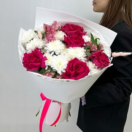 Букет живых цветов FLOWER DANCE Нежный букет с розами винтажные наклейки с розами tiamech