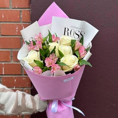 Букет живых цветов FLOWER DANCE Белая Роза и альстромерия фото обои для пола beibehang красная роза белая роза лепесток пвх самоклеящиеся водостойкие