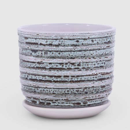 Керамический горшок с поддоном Композит Кукушка белый с голубым и черным 15 см квадратный керамический горшок realikeasy из фиолетовой глины