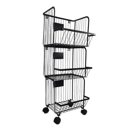 Корзина для хранения трехъярусная 1030х325х315 мм черная (wk830716) подвесная металлическая корзина для кухни