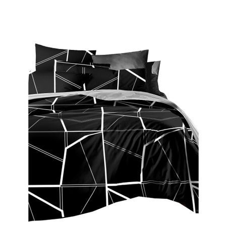 Комплект постельного белья 1,5-спальный полисатин Livadia черно-белый с простыней 150х216 см эластичные захваты для простыней 4 шт