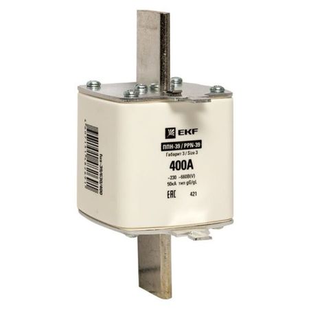 Вставка плавкая EKF ППН-39 400А 50 кА 660 В (fus-39/630/400) вставка плавкая цилиндрическая ekf proxima пвц 6а 10х38 мм 500 в ip20 20 шт pvc 10х38 6