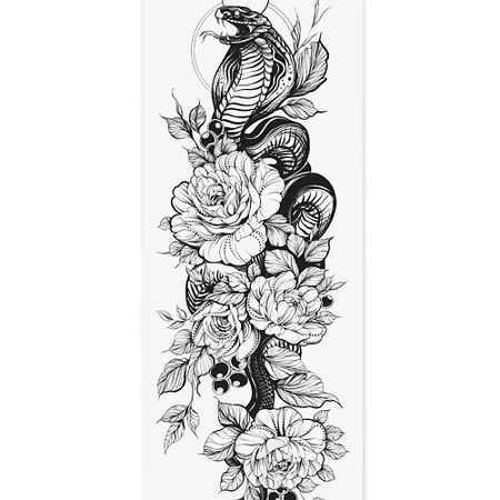 Наклейки для тела PRINT FACTORY Переводная Временная Татуировка Рукав Змея и Пионы duruibom наклейки на стену big doodle pop