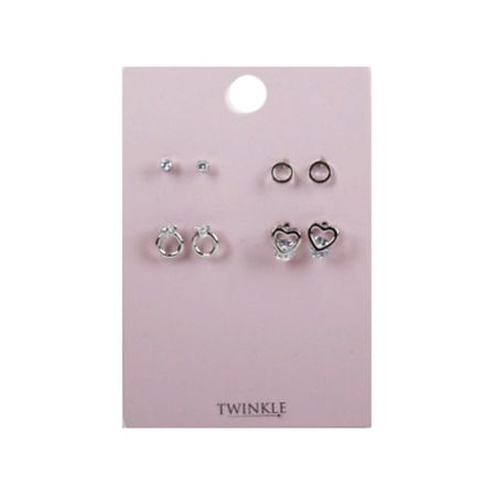 Набор серег TWINKLE Серьги набор из 4 пар Silver Heart plain studio серьги dotted oval earrings – silver