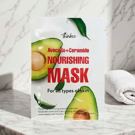 Маска для лица THINKCO Тканевая маска для лица с экстрактом авокадо и керамидами для устранения сухости маска тканевая missha airy fit успокаивающая с экстрактом зеленого чая для сухой 19 г