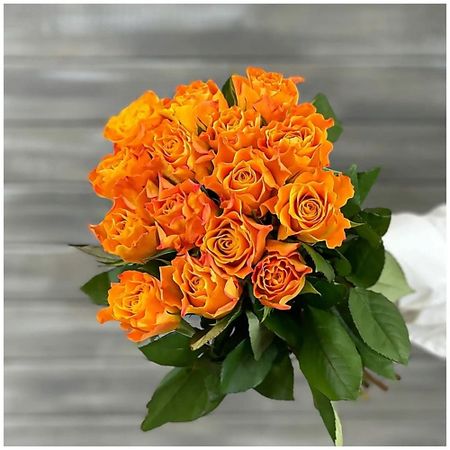 Букет живых цветов БУКЕТ МАРКЕТ ДАРИТЕ С УДОВОЛЬСТВИЕМ Букет из 13 оранжевых роз с лентой Кения 40 см