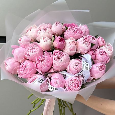 Букет живых цветов ALLFLOW 31 пион в шикарной упаковке