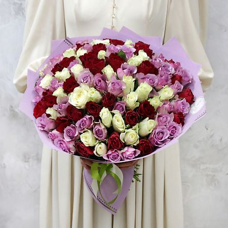 Букет живых цветов БУКЕТ МАРКЕТ ДАРИТЕ С УДОВОЛЬСТВИЕМ Букет из 101 розы - Знак внимания Кения 40 см. искусственные шелковые розы celadon букет из 15 штук