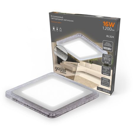 Светильник Gauss Bubbles BL324 квадратный 12+4W, LED 3000K, 1200lm, 192x192мм wurkkos hd01 уф фонарик 1200lm