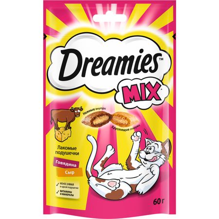 Лакомство для кошек Dreamies говядина и сыр 60 г лакомство для кошек titbit двойное удовольствие 4х45 г