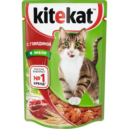 Корм для кошек Kitekat с говядиной в желе 85 г консервы паучи cesar влажный корм cesar для взрослых собак жаркое с уткой в желе 85 г